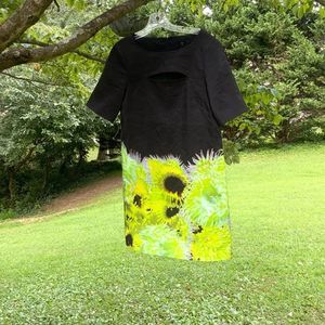 Tibi | Silk | Cotton | Linen Blend | Sunflower | Shift Dress with Cutout | 6